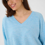Niel V Neck Pullover - Powder Blue-Sweater- Hometown Style HTS, women's in store and online boutique located in Ingersoll, Ontario