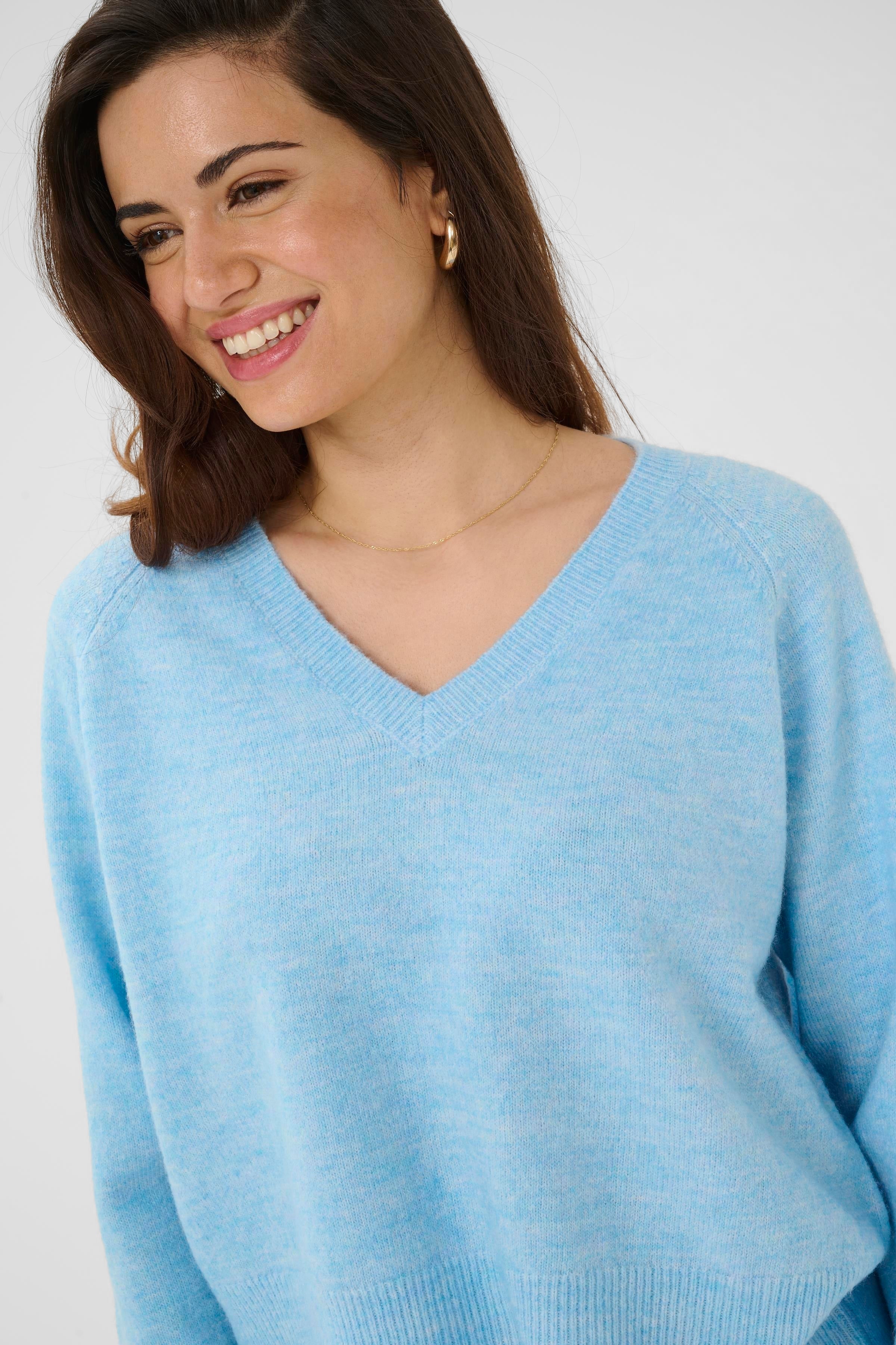 Niel V Neck Pullover - Powder Blue-Sweater- Hometown Style HTS, women's in store and online boutique located in Ingersoll, Ontario