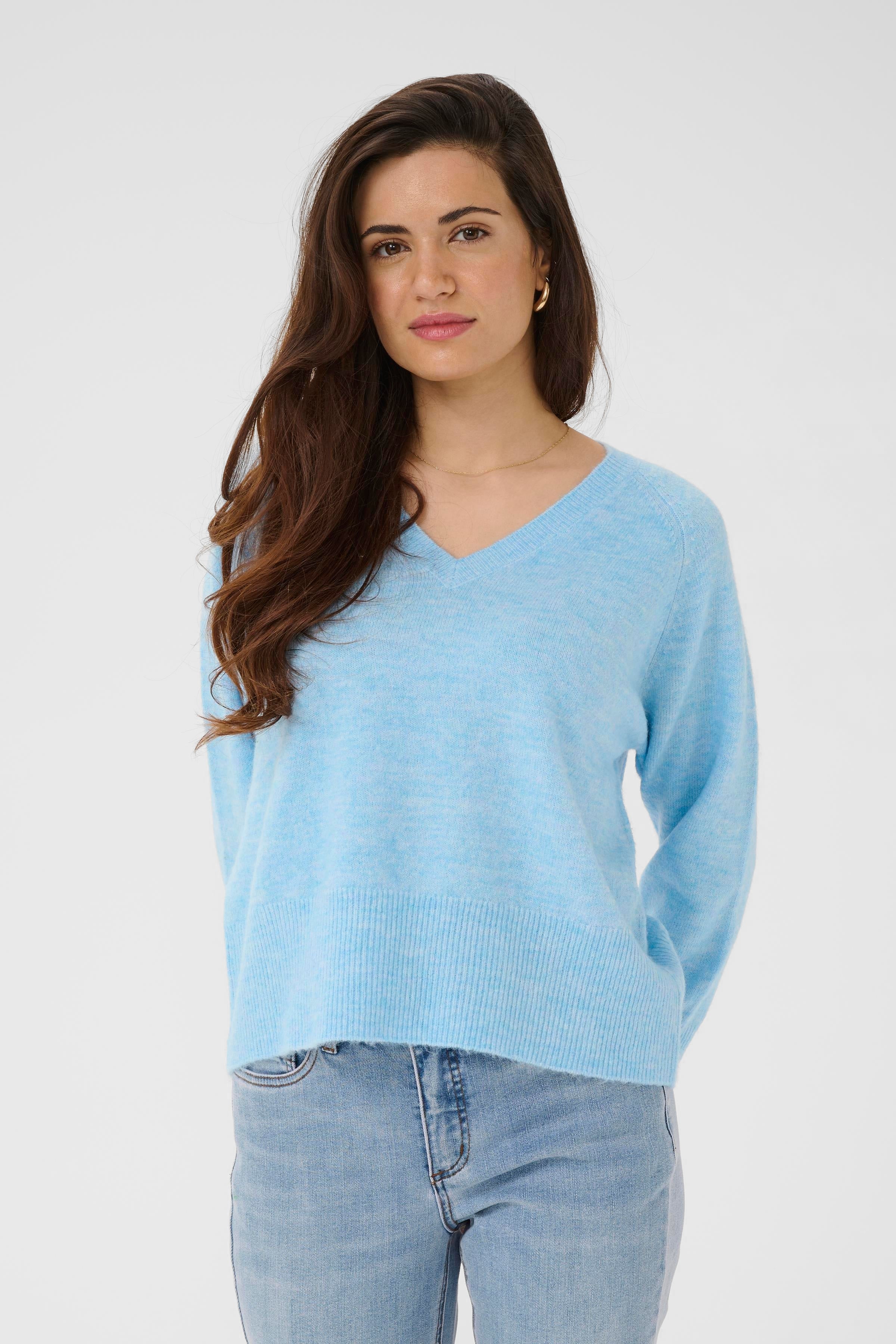 Niel V Neck Pullover - Powder Blue-Sweater- Hometown Style HTS, women's in store and online boutique located in Ingersoll, Ontario