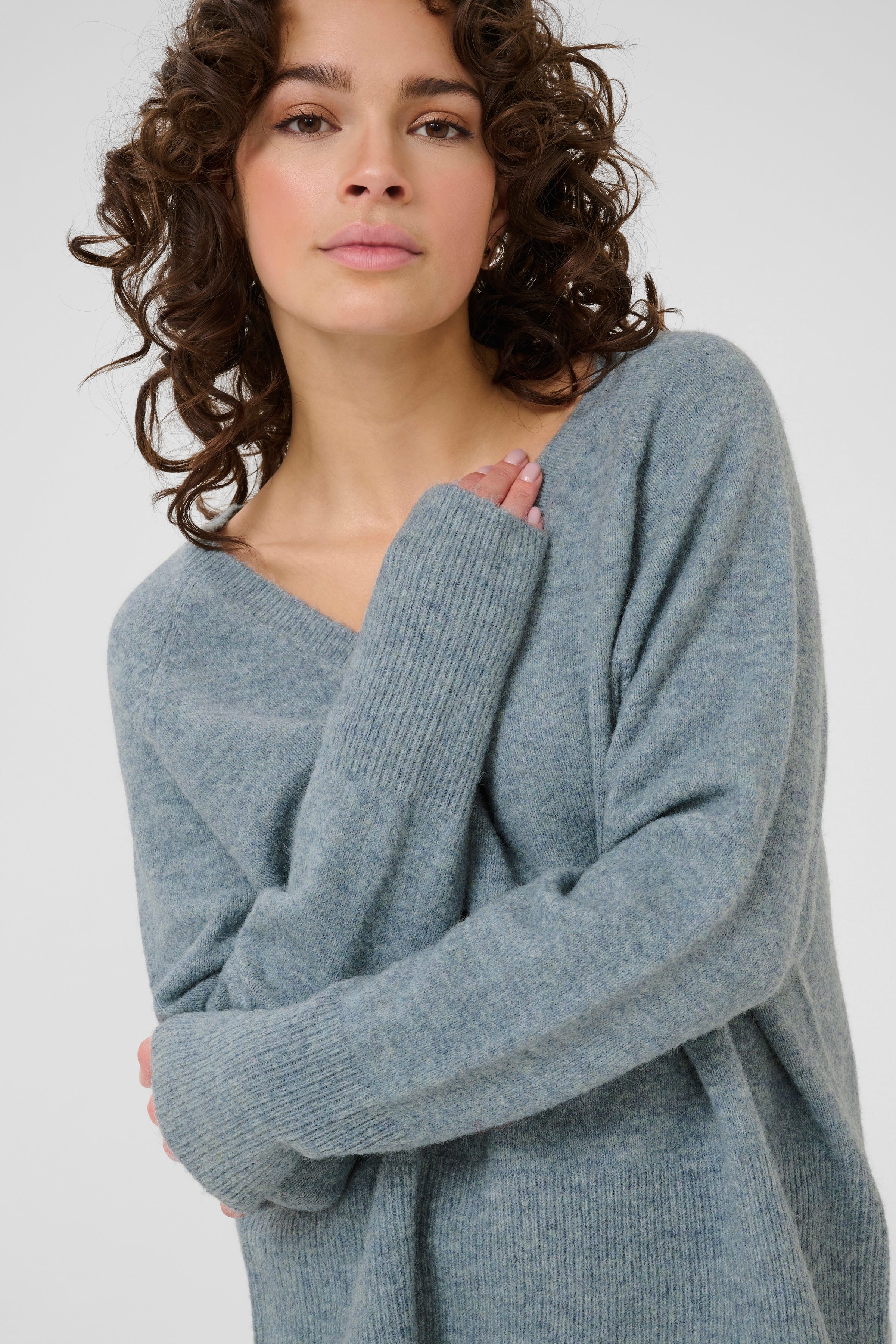 Niel V Neck Pullover - Windward Blue-Sweater- Hometown Style HTS, women's in store and online boutique located in Ingersoll, Ontario