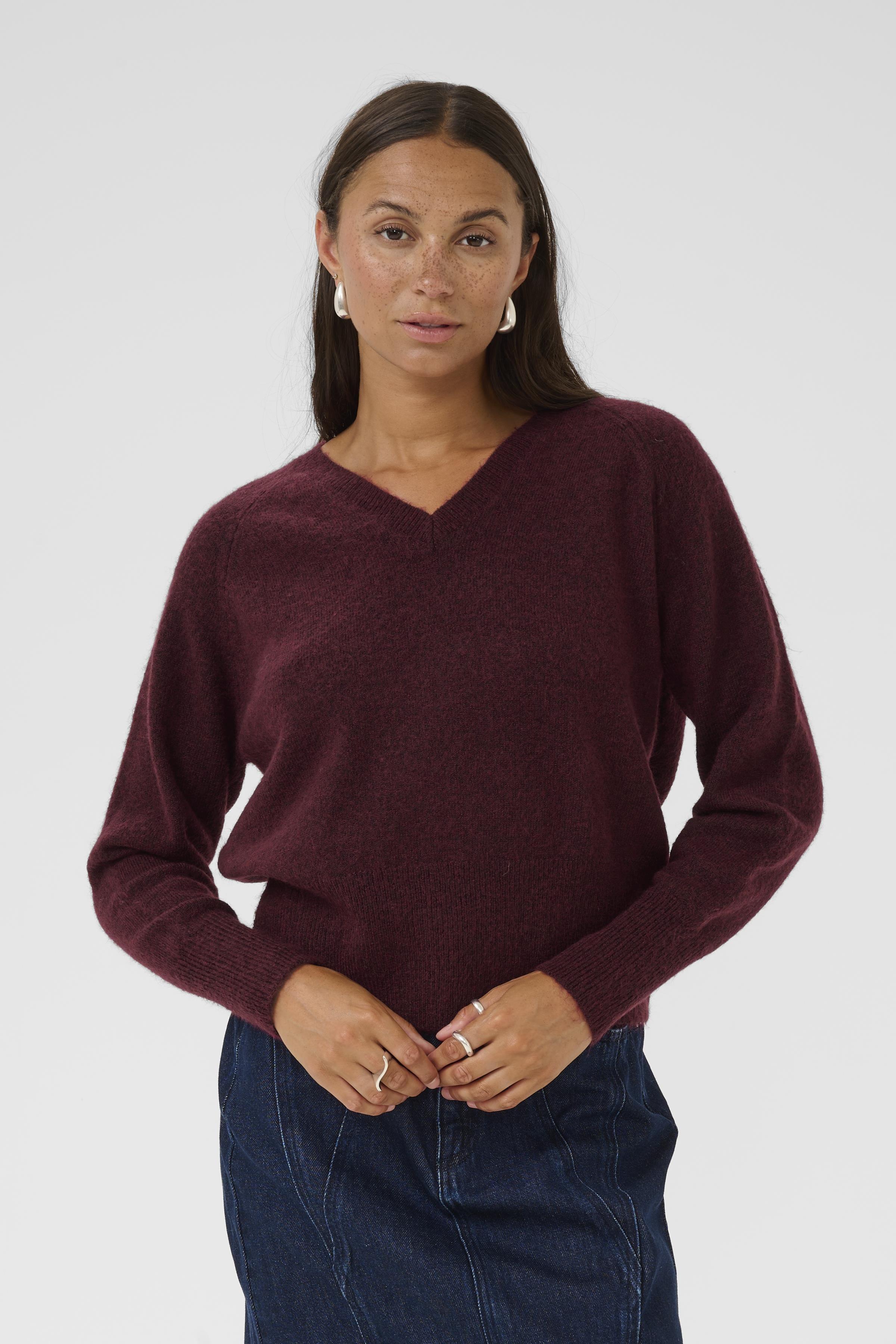 Niel V Neck Pullover - Windsor Wine-Sweater- Hometown Style HTS, women's in store and online boutique located in Ingersoll, Ontario