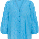 Gabriela V Neck Shirt - Azure Blue-blouse- Hometown Style HTS, women's in store and online boutique located in Ingersoll, Ontario