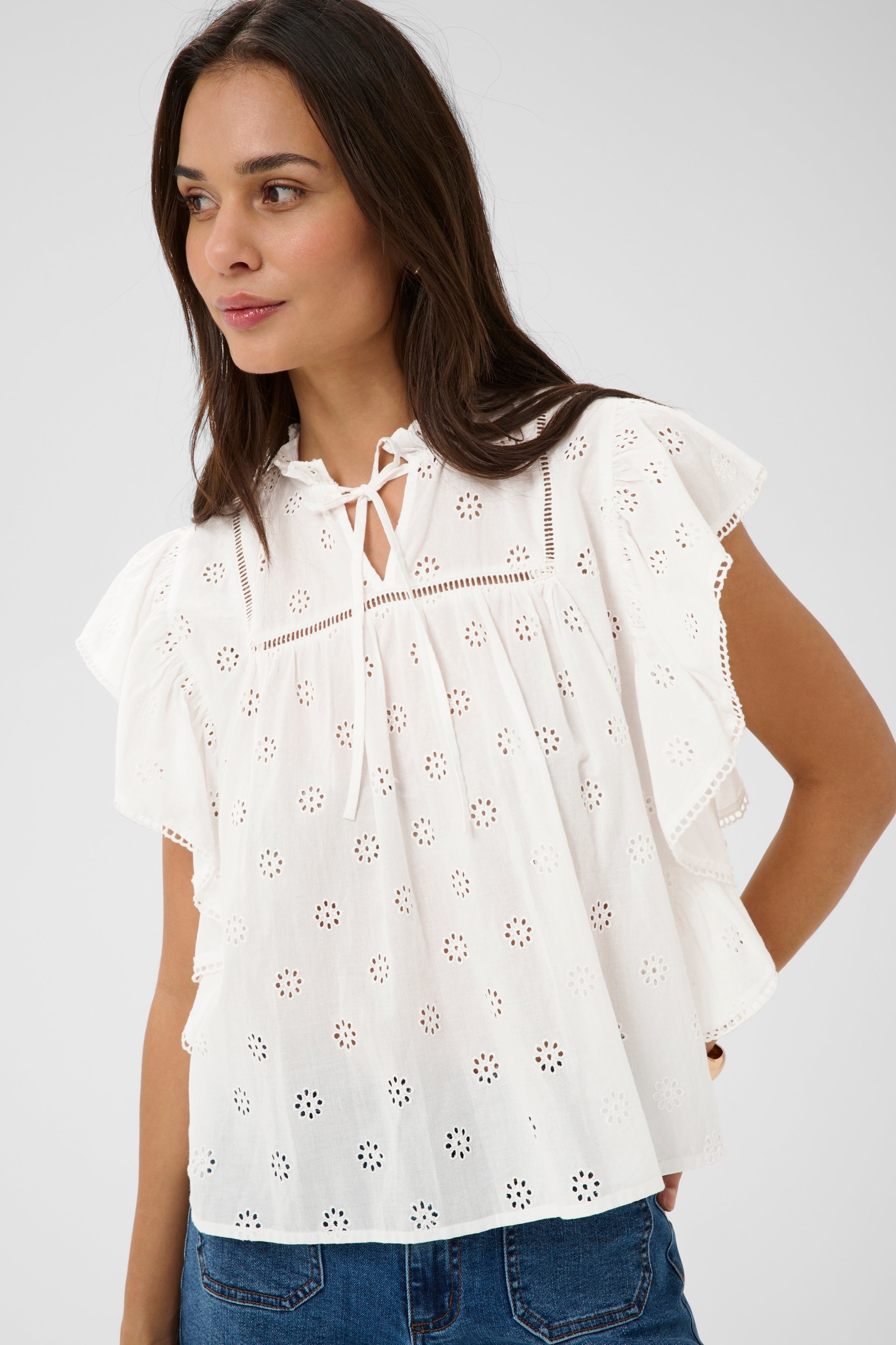 KAfiona Frill Top - White-Blouses- Hometown Style HTS, women's in store and online boutique located in Ingersoll, Ontario