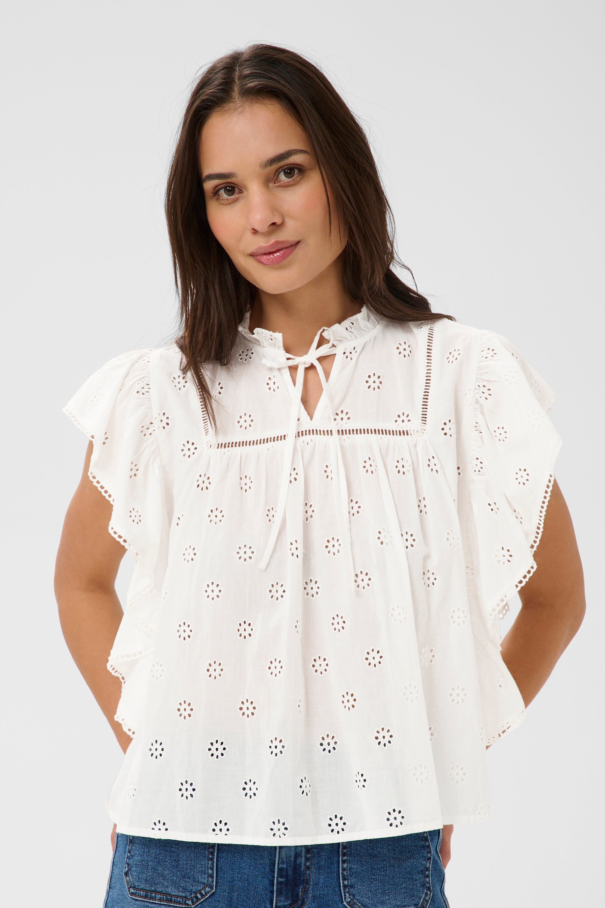 KAfiona Frill Top - White-Blouses- Hometown Style HTS, women's in store and online boutique located in Ingersoll, Ontario