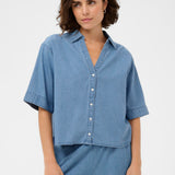 KAjade Denim Shirt - Medium Blue-Casual Tops- Hometown Style HTS, women's in store and online boutique located in Ingersoll, Ontario
