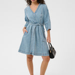 KAjordi Denim Dress - Light Blue Wash-Casual Dresses- Hometown Style HTS, women's in store and online boutique located in Ingersoll, Ontario