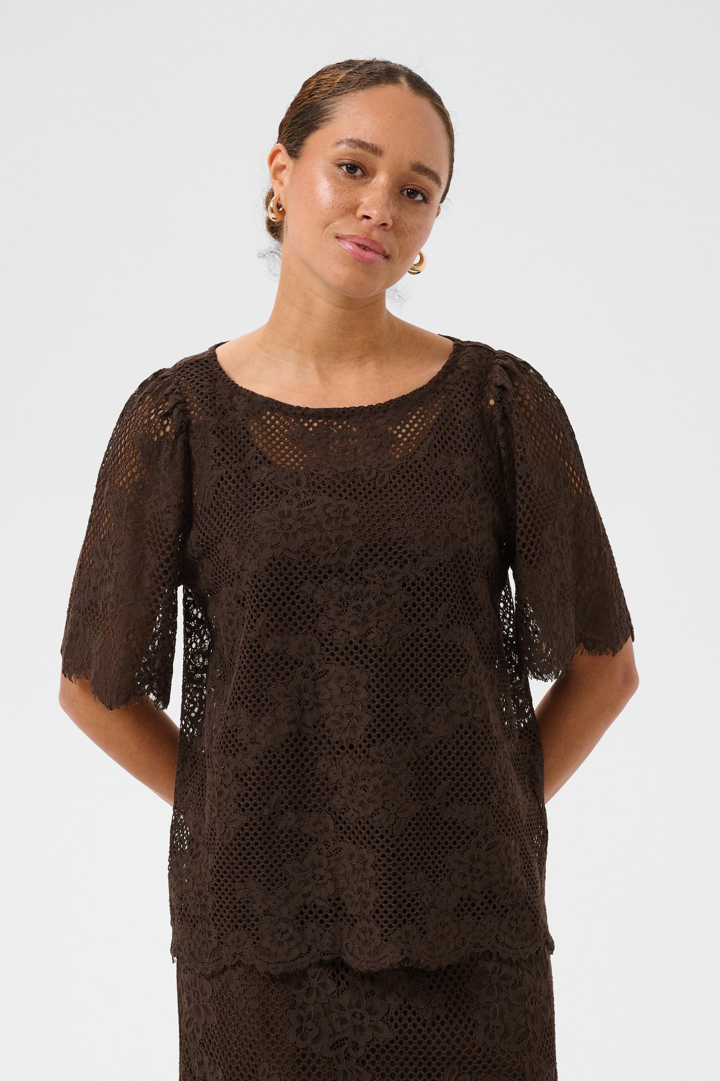 Kacornelia Lace Blouse - Chocolate Bean-Blouses- Hometown Style HTS, women's in store and online boutique located in Ingersoll, Ontario