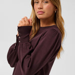 KALizza Round Neck Pullover Buttons - Fudge-Casual Tops- Hometown Style HTS, women's in store and online boutique located in Ingersoll, Ontario
