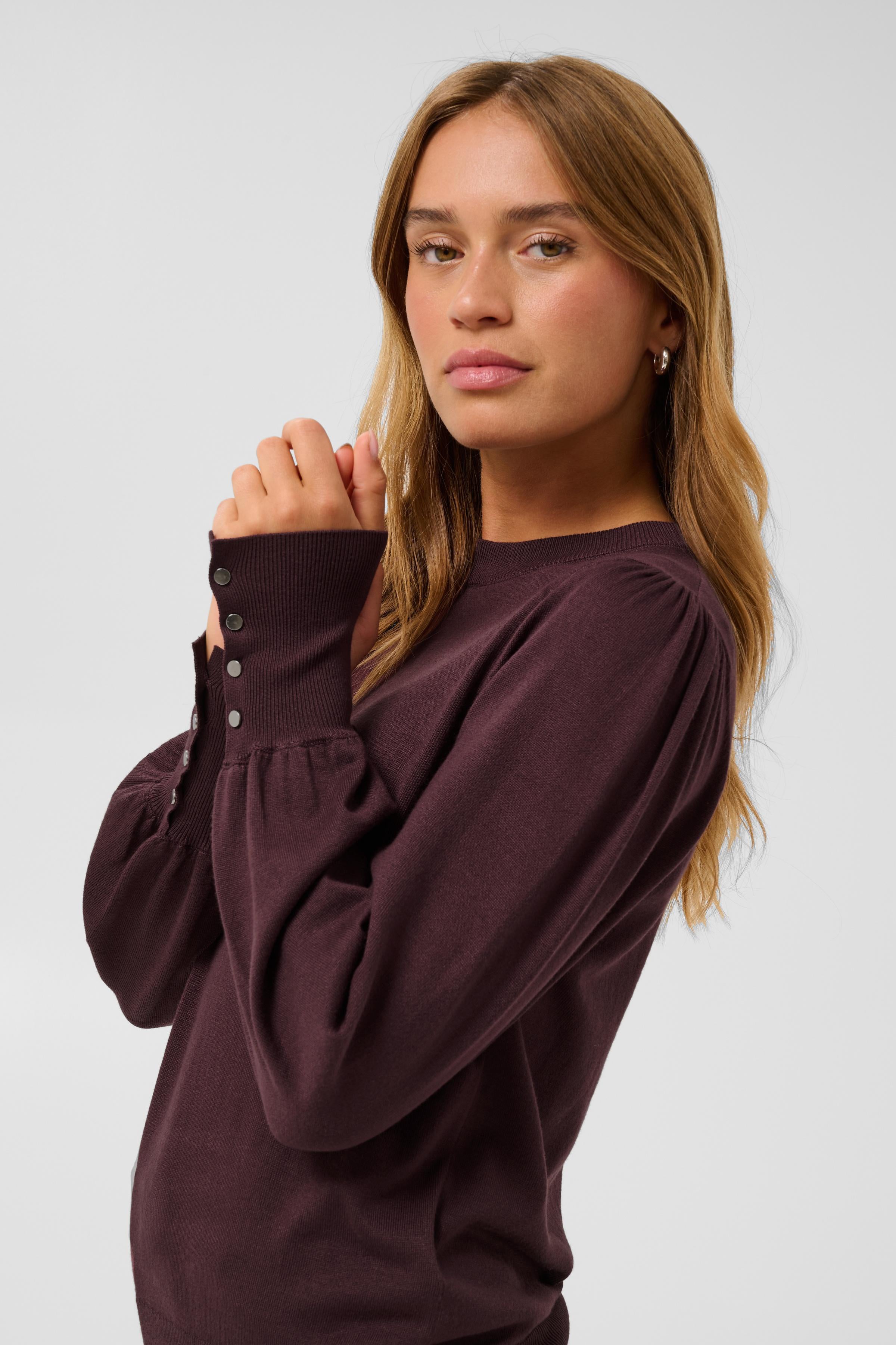KALizza Round Neck Pullover Buttons - Fudge-Casual Tops- Hometown Style HTS, women's in store and online boutique located in Ingersoll, Ontario