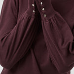 KALizza Round Neck Pullover Buttons - Fudge-Casual Tops- Hometown Style HTS, women's in store and online boutique located in Ingersoll, Ontario
