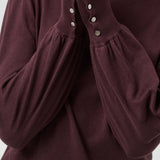 KALizza Round Neck Pullover Buttons - Fudge-Casual Tops- Hometown Style HTS, women's in store and online boutique located in Ingersoll, Ontario