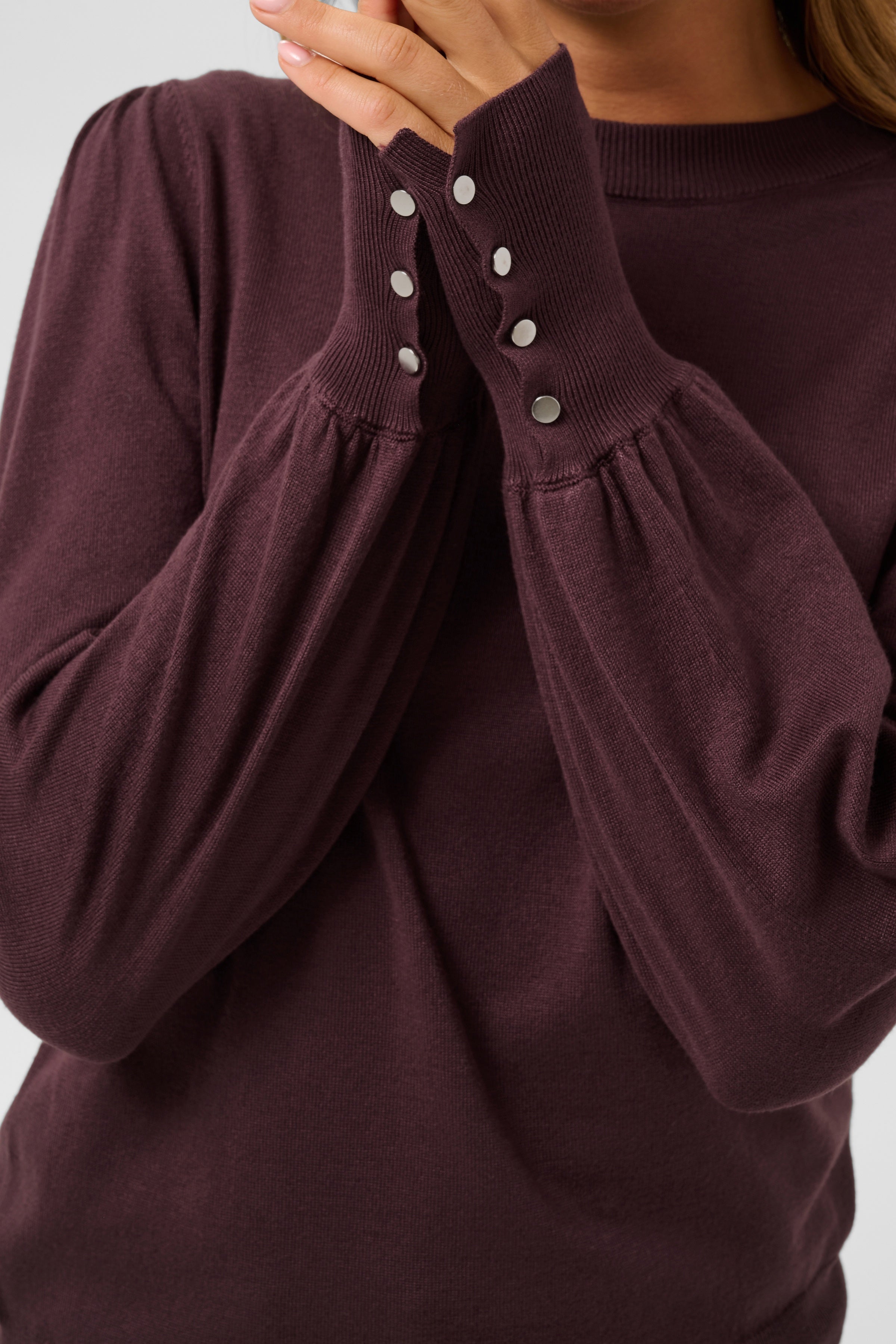 KALizza Round Neck Pullover Buttons - Fudge-Casual Tops- Hometown Style HTS, women's in store and online boutique located in Ingersoll, Ontario