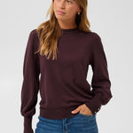 KALizza Round Neck Pullover Buttons - Fudge-Casual Tops- Hometown Style HTS, women's in store and online boutique located in Ingersoll, Ontario