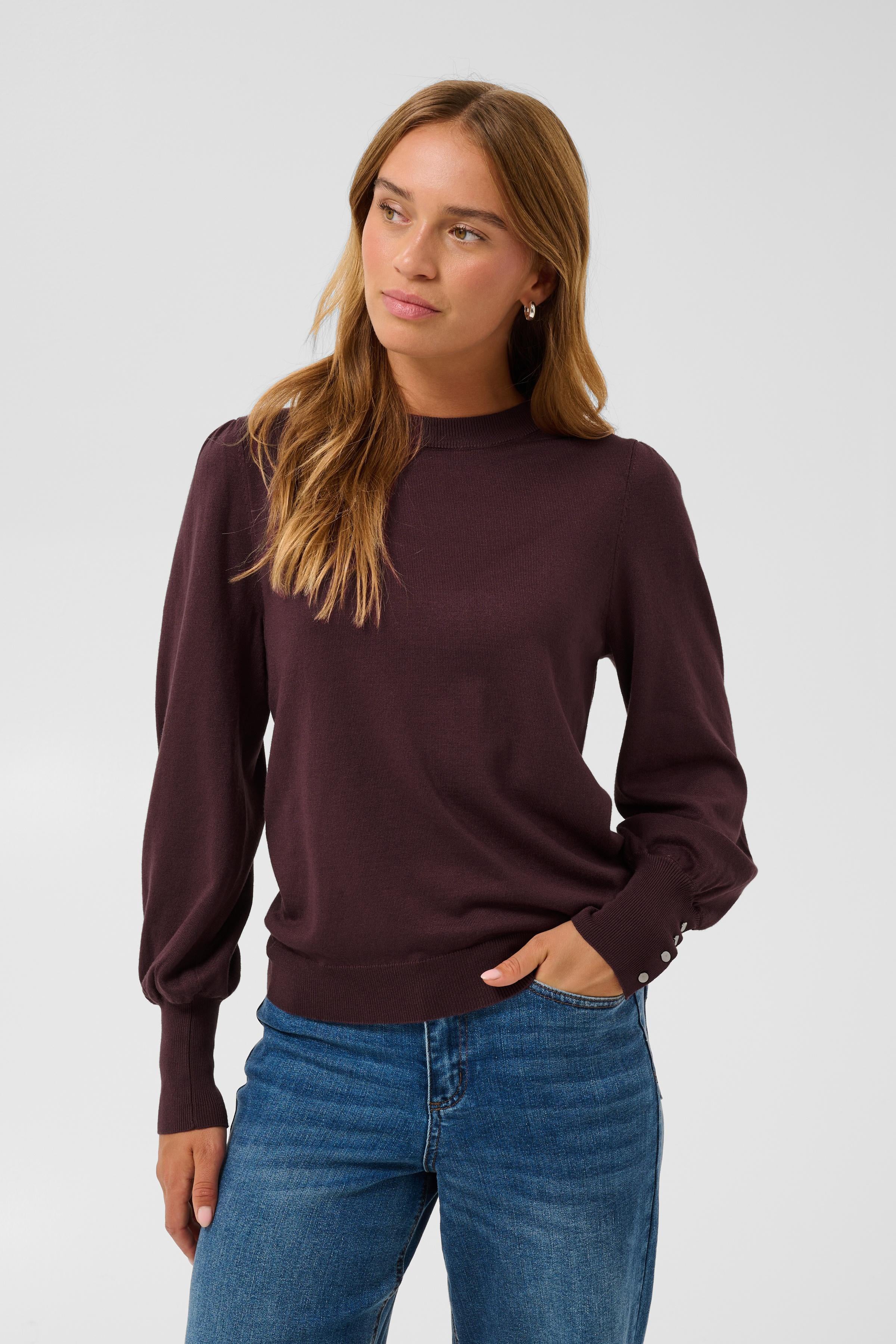 KALizza Round Neck Pullover Buttons - Fudge-Casual Tops- Hometown Style HTS, women's in store and online boutique located in Ingersoll, Ontario