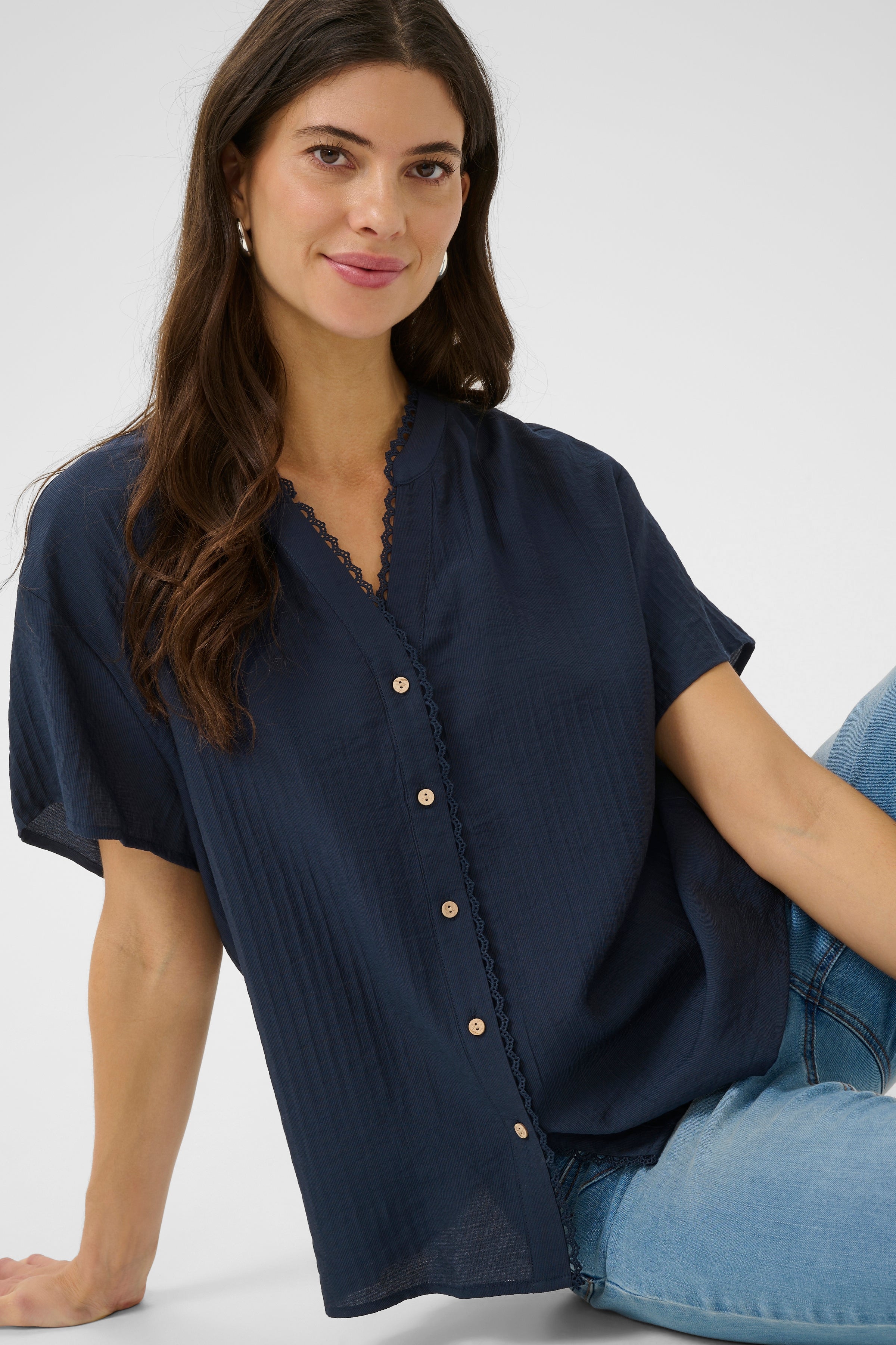 CRLori Lace Shirt - Navy-Casual Tops- Hometown Style HTS, women's in store and online boutique located in Ingersoll, Ontario