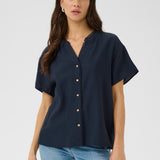 CRLori Lace Shirt - Navy-Casual Tops- Hometown Style HTS, women's in store and online boutique located in Ingersoll, Ontario