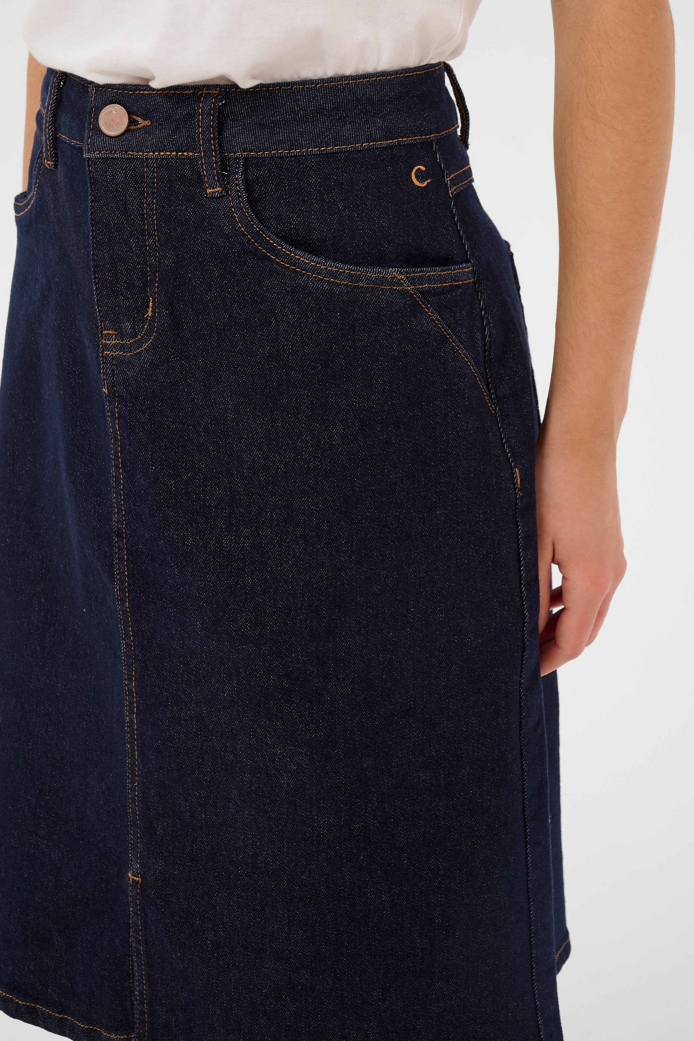 CRDenaya Denim Skirt - Dark Blue-skirt- Hometown Style HTS, women's in store and online boutique located in Ingersoll, Ontario