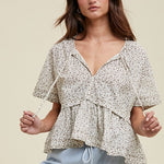 Floral Babydoll Blouse - Charcoal/Cream-blouse- Hometown Style HTS, women's in store and online boutique located in Ingersoll, Ontario
