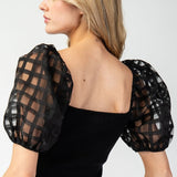 Mesh Puff Sleeve Top - Black-Tops- Hometown Style HTS, women's in store and online boutique located in Ingersoll, Ontario