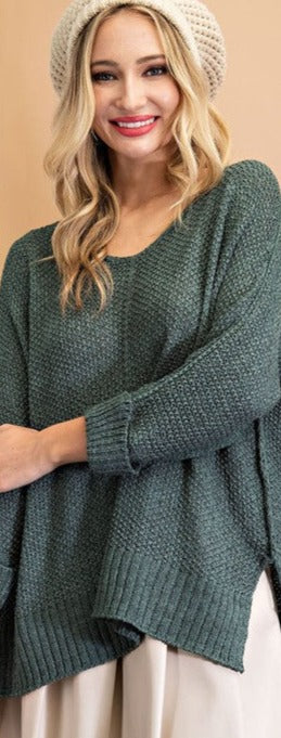 Crew Neck, Knit Sweater - Sea green-Sweater- Hometown Style HTS, women's in store and online boutique located in Ingersoll, Ontario