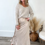 Satin Midi Skirt - Champagne- Hometown Style HTS, women's in store and online boutique located in Ingersoll, Ontario