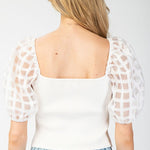 Mesh Puff Sleeve Top - White-tops- Hometown Style HTS, women's in store and online boutique located in Ingersoll, Ontario