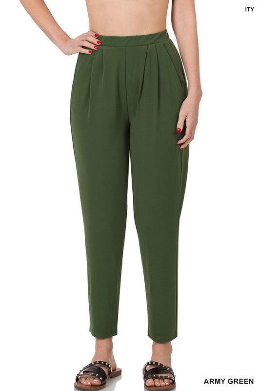 Pleated Dress Pants - Olive-Pants- Hometown Style HTS, women's in store and online boutique located in Ingersoll, Ontario