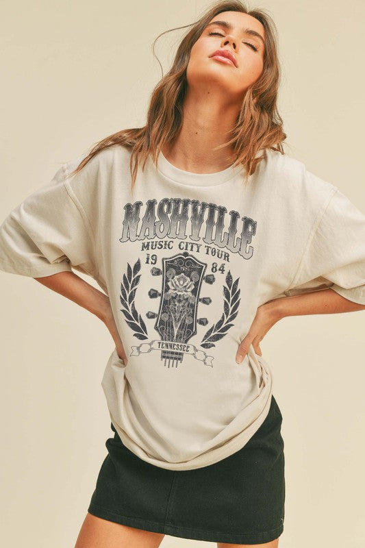 Nashville Music City - Vintage White-tee- Hometown Style HTS, women's in store and online boutique located in Ingersoll, Ontario