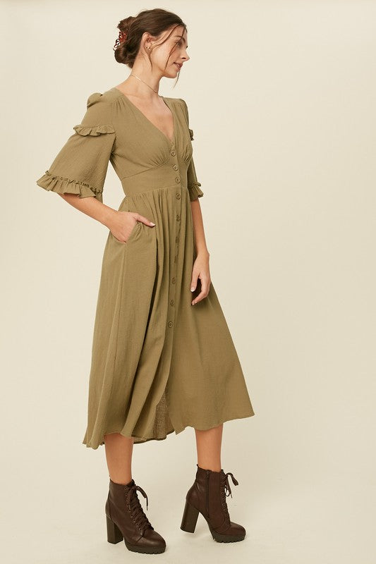 Boho Style Dress - Olive-dresses- Hometown Style HTS, women's in store and online boutique located in Ingersoll, Ontario