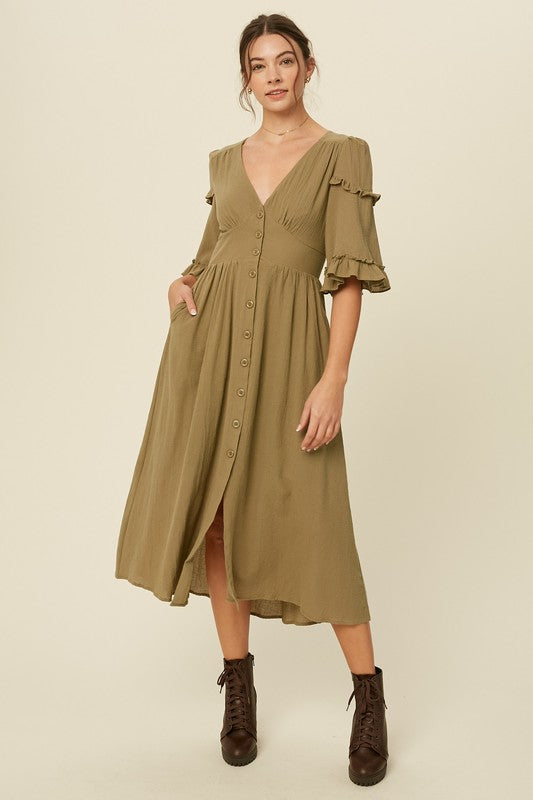 Boho Style Dress - Olive-dresses- Hometown Style HTS, women's in store and online boutique located in Ingersoll, Ontario