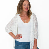 Crochet Half Sleeve Cardigan - White-cardigan- Hometown Style HTS, women's in store and online boutique located in Ingersoll, Ontario