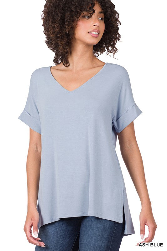 Modal V Neckline Tee - Ash Blue-tee- Hometown Style HTS, women's in store and online boutique located in Ingersoll, Ontario