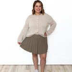 Pleated Mini Skirt - Khaki-skirt- Hometown Style HTS, women's in store and online boutique located in Ingersoll, Ontario