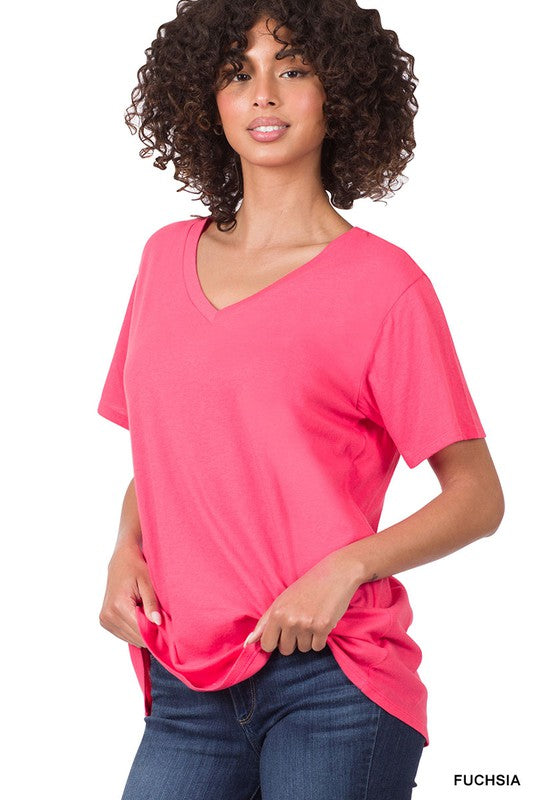 Cotton Tee - Fuchsia-tee- Hometown Style HTS, women's in store and online boutique located in Ingersoll, Ontario