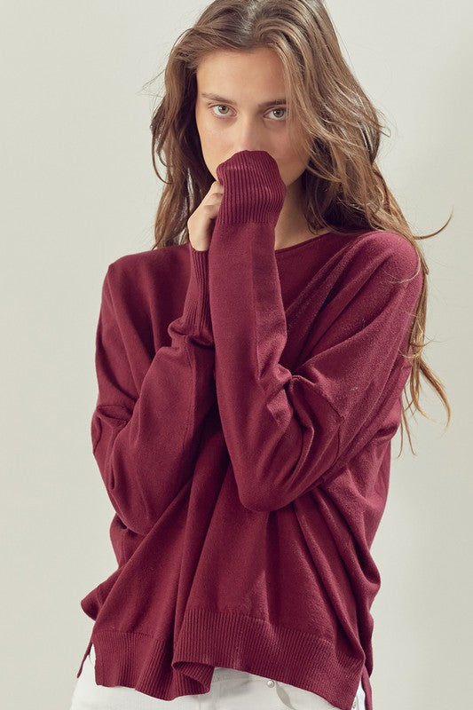 Essential Pullover Round neck - Maroon-Sweater- Hometown Style HTS, women's in store and online boutique located in Ingersoll, Ontario