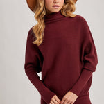 Slouch Neck, Dolman Sleeve Sweater - Wine-sweater- Hometown Style HTS, women's in store and online boutique located in Ingersoll, Ontario