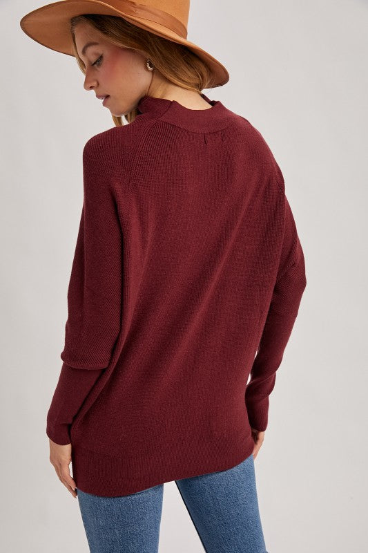 Slouch Neck, Dolman Sleeve Sweater - Wine-sweater- Hometown Style HTS, women's in store and online boutique located in Ingersoll, Ontario