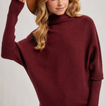 Slouch Neck, Dolman Sleeve Sweater - Wine-sweater- Hometown Style HTS, women's in store and online boutique located in Ingersoll, Ontario