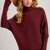 Slouch Neck, Dolman Sleeve Sweater - Wine-sweater- Hometown Style HTS, women's in store and online boutique located in Ingersoll, Ontario