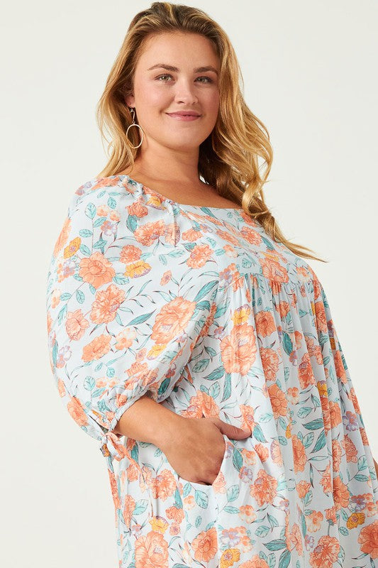 Romantic Floral Tie Sleeve Dress - Curvy-Dress- Hometown Style HTS, women's in store and online boutique located in Ingersoll, Ontario