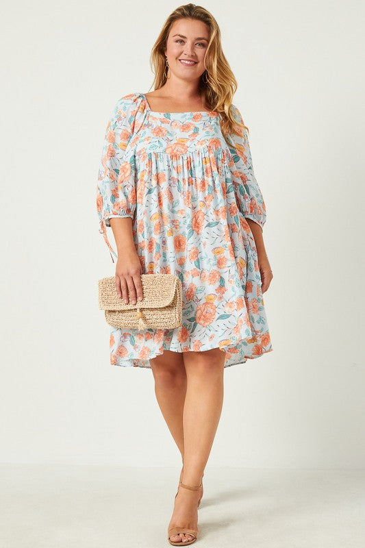 Romantic Floral Tie Sleeve Dress - Curvy-Dress- Hometown Style HTS, women's in store and online boutique located in Ingersoll, Ontario