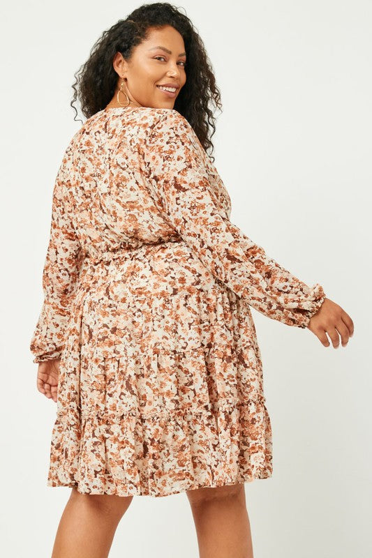 Fall Floral V Neck Dress - EX-Dress- Hometown Style HTS, women's in store and online boutique located in Ingersoll, Ontario