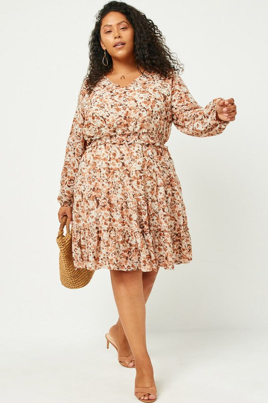 Fall Floral V Neck Dress - EX-Dress- Hometown Style HTS, women's in store and online boutique located in Ingersoll, Ontario