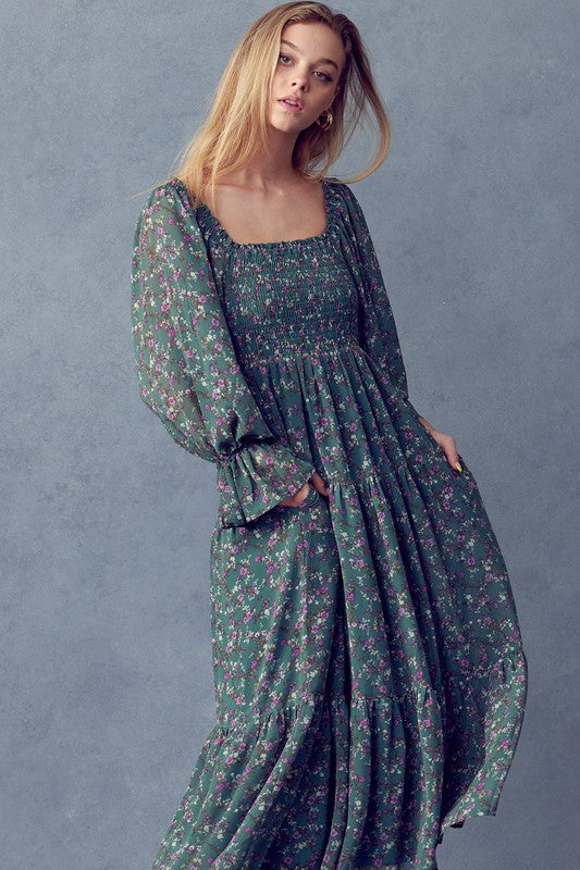 Dusty Sage Fall Floral Dress-Dress- Hometown Style HTS, women's in store and online boutique located in Ingersoll, Ontario