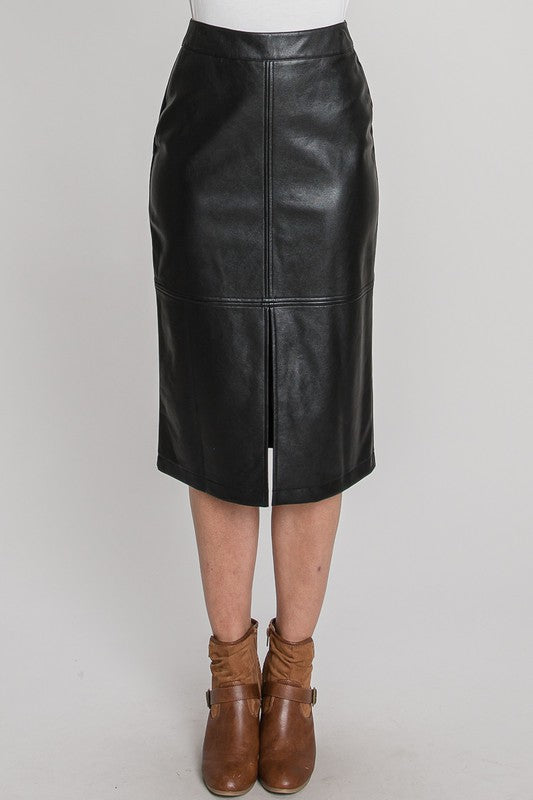 Faux Leather Pencil Skirt-Skirts- Hometown Style HTS, women's in store and online boutique located in Ingersoll, Ontario