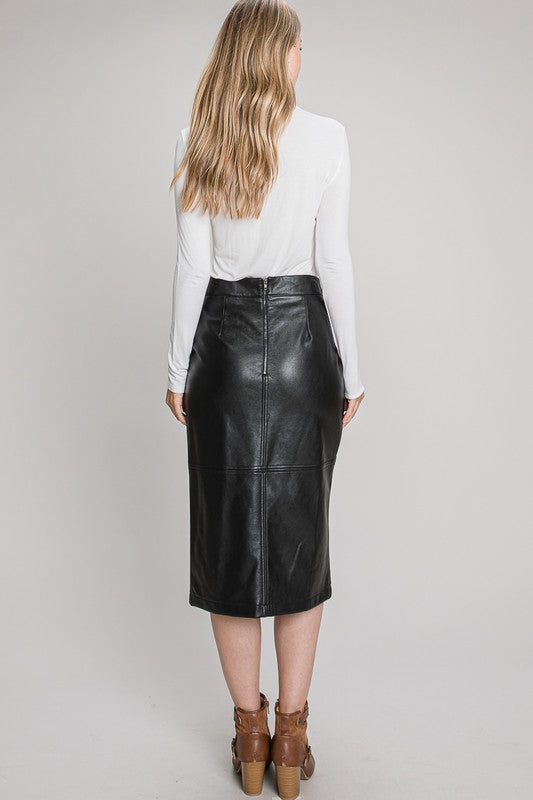 Faux Leather Pencil Skirt-Skirts- Hometown Style HTS, women's in store and online boutique located in Ingersoll, Ontario