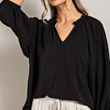 Puff Sleeve Blouse Top - Black-blouse- Hometown Style HTS, women's in store and online boutique located in Ingersoll, Ontario