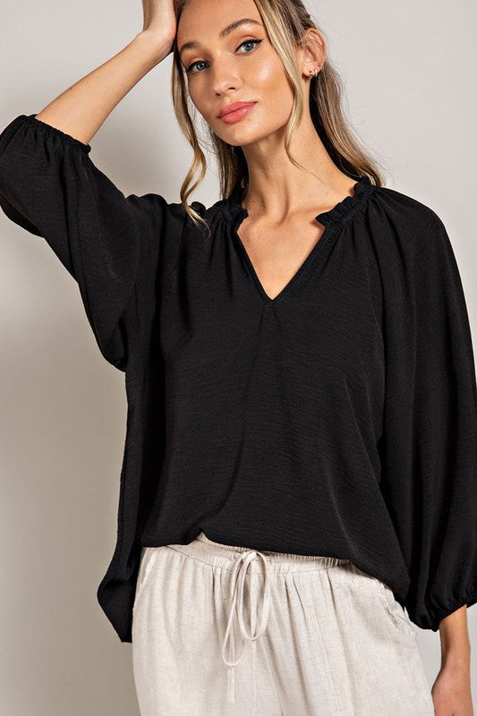 Puff Sleeve Blouse Top - Black-blouse- Hometown Style HTS, women's in store and online boutique located in Ingersoll, Ontario
