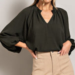 Puff Sleeve Blouse Top - Green-blouse- Hometown Style HTS, women's in store and online boutique located in Ingersoll, Ontario