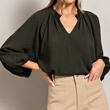 Puff Sleeve Blouse Top - Green-blouse- Hometown Style HTS, women's in store and online boutique located in Ingersoll, Ontario